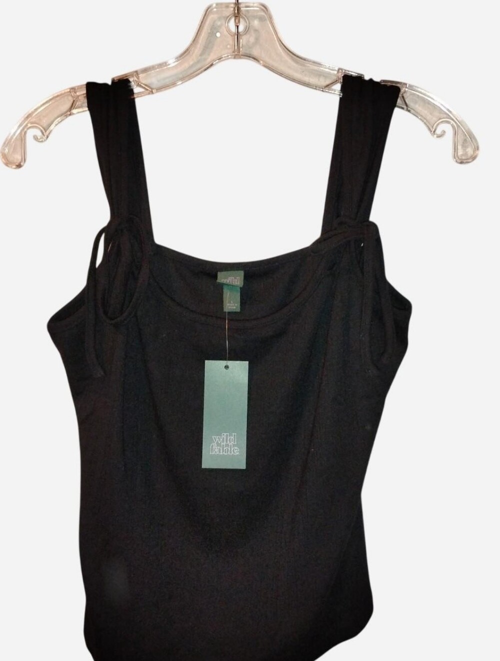 Wild Fable Black Ribbed Knit Cami Top w/ Tie Straps NWT L